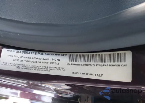 2017 Maserati Quattroporte S Granlusso z USA, uszkodzony, nr VIN ZAM56RPL8H1226474